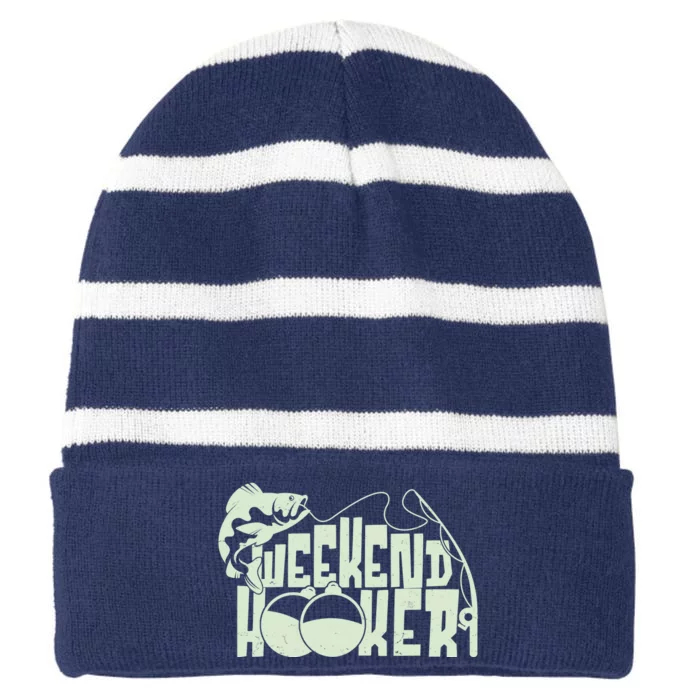 Funny Weekend Hooker Fishing Fan Striped Beanie with Solid Band