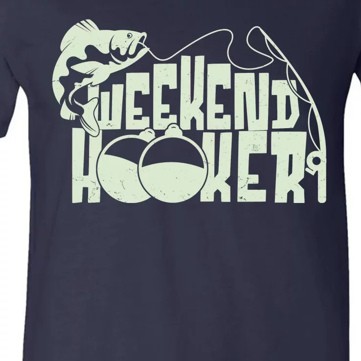 Funny Weekend Hooker Fishing Fan V-Neck T-Shirt