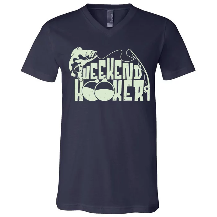 Funny Weekend Hooker Fishing Fan V-Neck T-Shirt