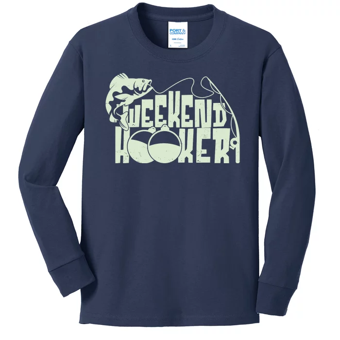 Funny Weekend Hooker Fishing Fan Kids Long Sleeve Shirt