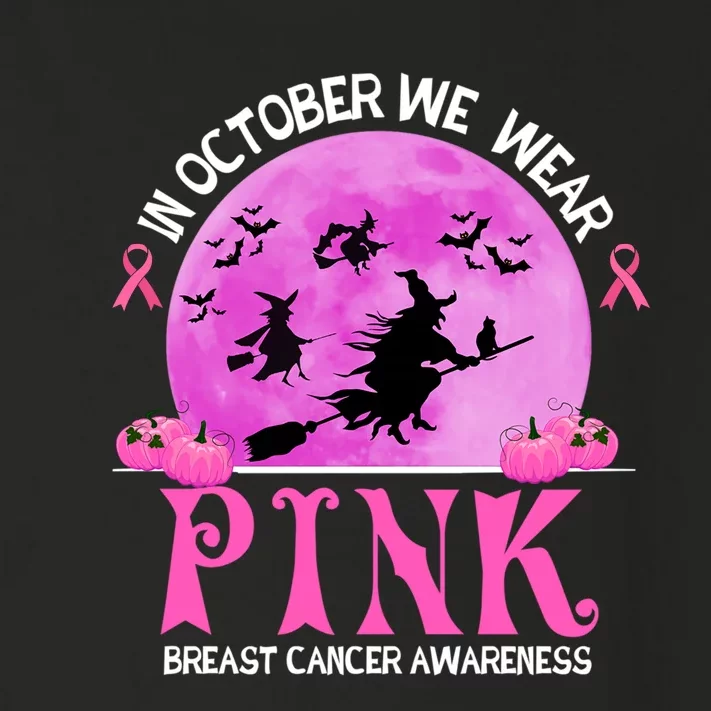 Funny Witch In October We Wear Breast Cancer Awareness Toddler Long Sleeve Shirt