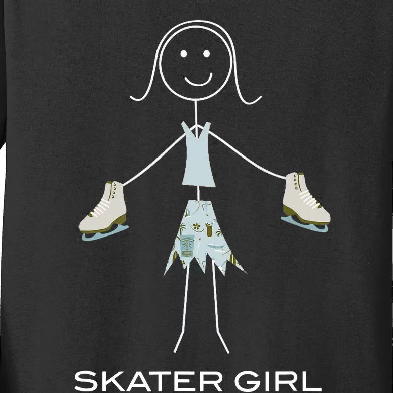 Funny Wo Ice Skating, Girl Figure Skater Kids Long Sleeve Shirt