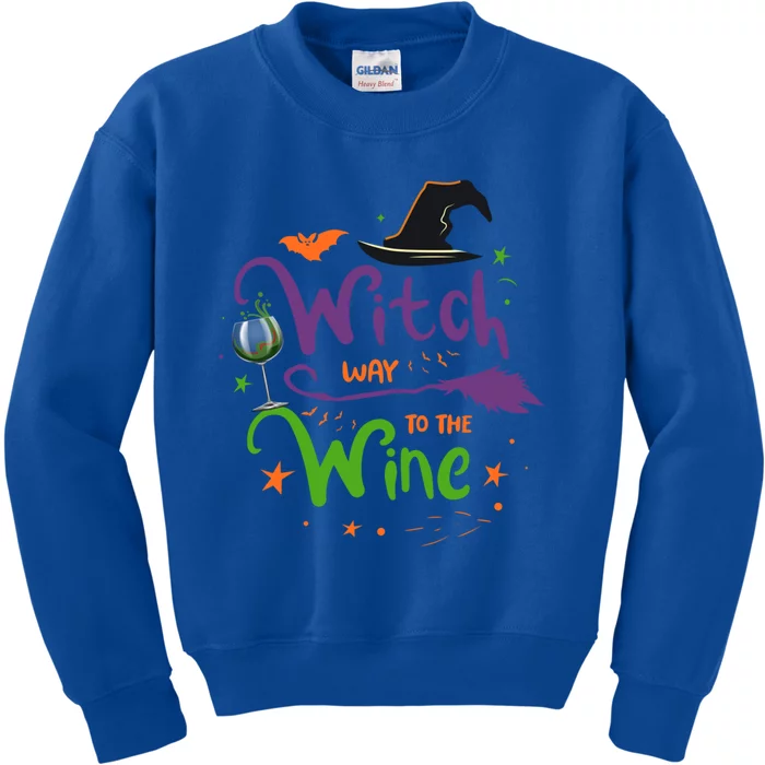 Funny Wine Ing Witches Witch Way To The Wine Halloween Cool Gift Kids Sweatshirt