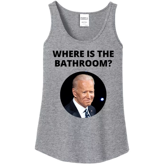 Funny Where Is The Bathroom Joe Bidem Ladies Essential Tank