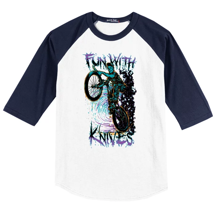 Fun With Knives Bike Trickster Rider Baseball Sleeve Shirt