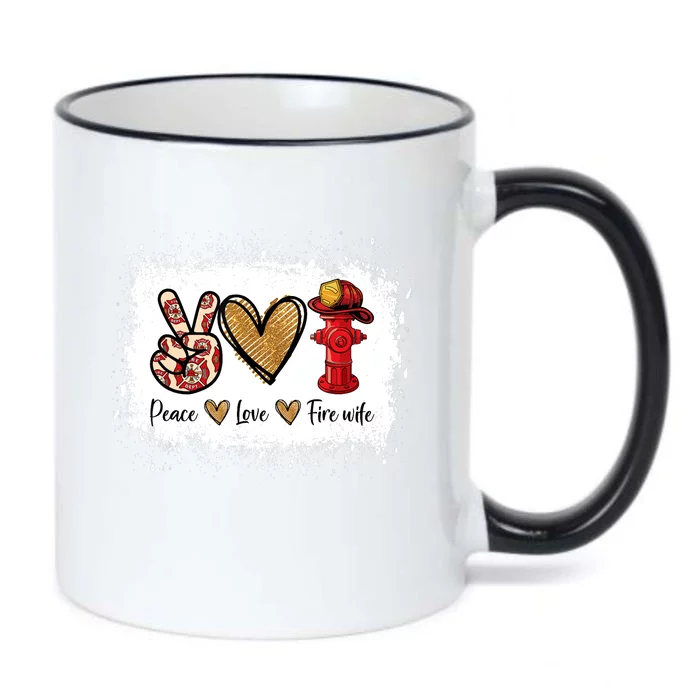 Firefighter Wife Life Peace Love Fire Wife Heart Black Color Changing Mug