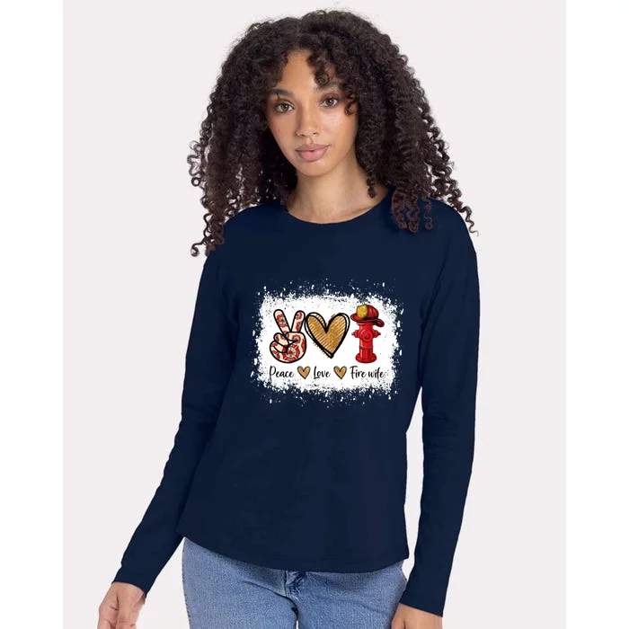 Firefighter Wife Life Peace Love Fire Wife Heart Womens Cotton Relaxed Long Sleeve T-Shirt