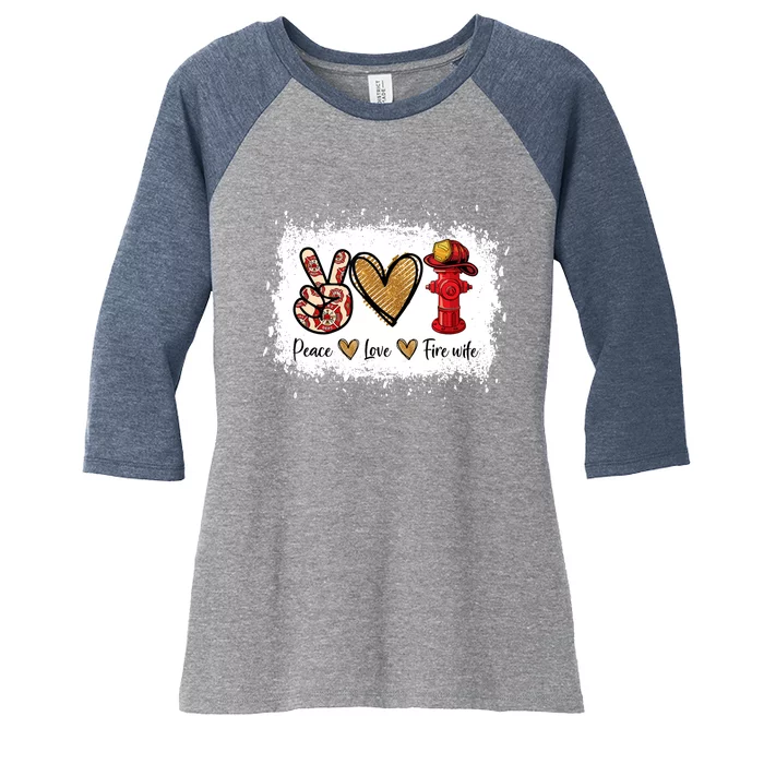 Firefighter Wife Life Peace Love Fire Wife Heart Women's Tri-Blend 3/4-Sleeve Raglan Shirt