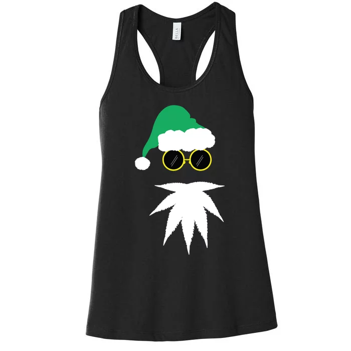 Funny Weed Leaf Santa Beard Naughty Christmas Marijuana Women's Racerback Tank