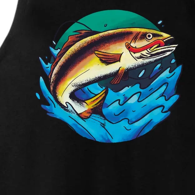 Fishing Worm Lake Ladies Tri-Blend Wicking Tank