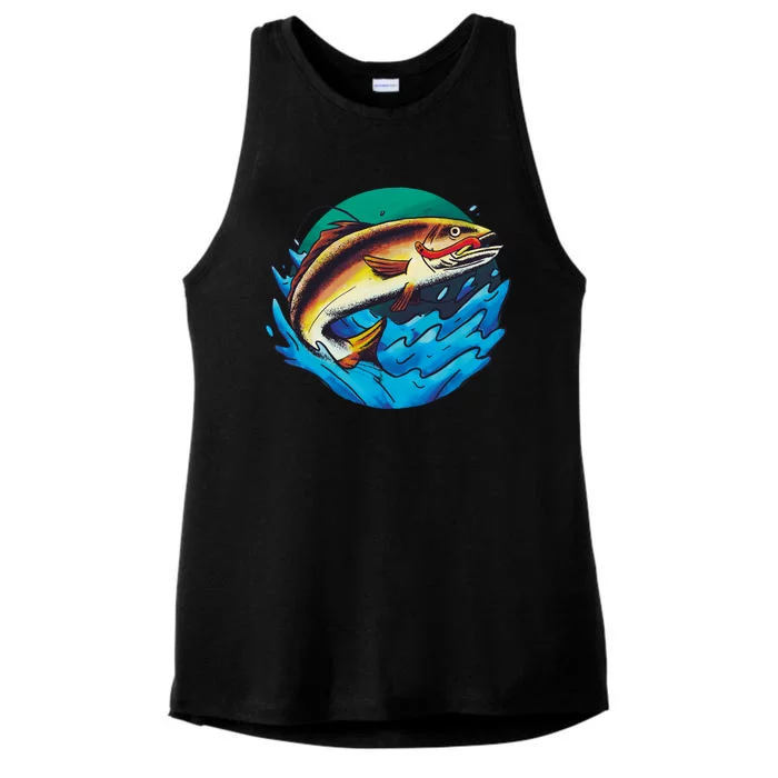 Fishing Worm Lake Ladies Tri-Blend Wicking Tank