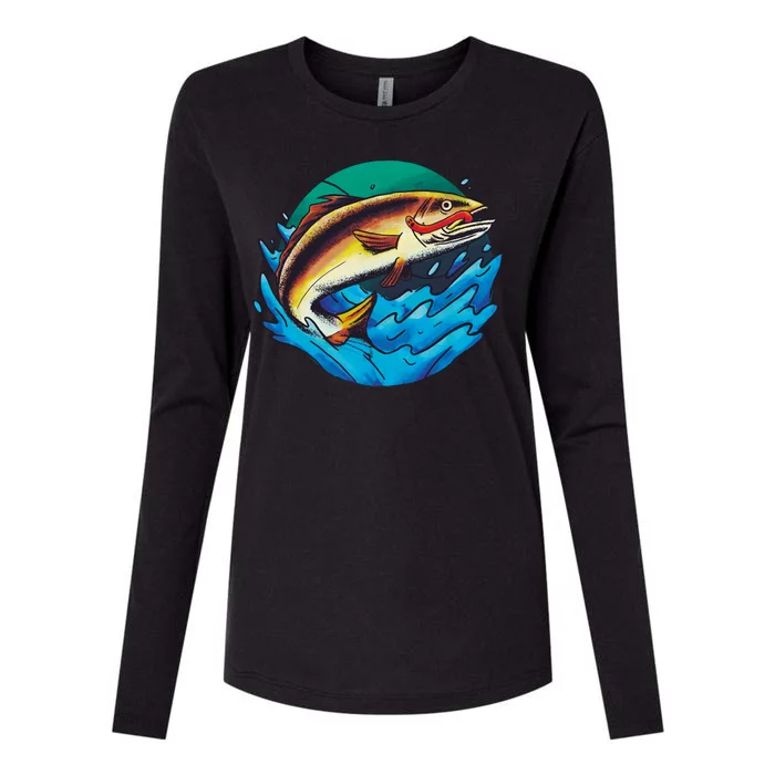 Fishing Worm Lake Womens Cotton Relaxed Long Sleeve T-Shirt