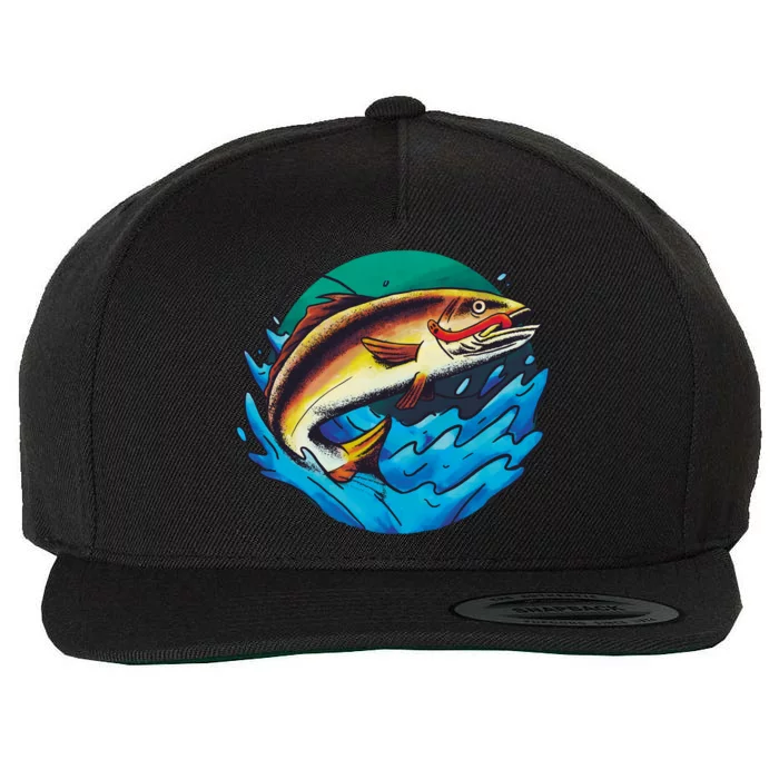 Fishing Worm Lake Wool Snapback Cap