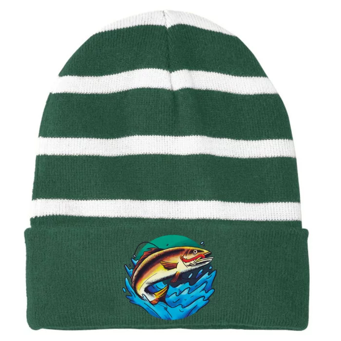 Fishing Worm Lake Striped Beanie with Solid Band