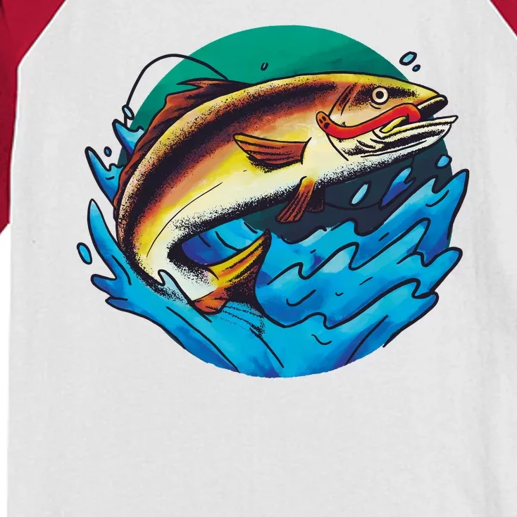 Fishing Worm Lake Kids Colorblock Raglan Jersey