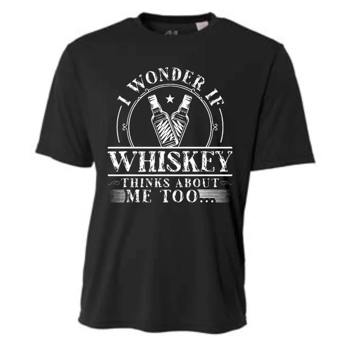 Funny Whiskey Lover I Wonder if Whiskey Thinks about Me Too Cooling Performance Crew T-Shirt