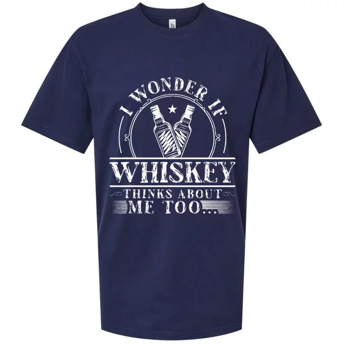 Funny Whiskey Lover I Wonder if Whiskey Thinks about Me Too Sueded Cloud Jersey T-Shirt