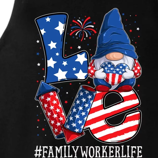 Family Worker Love 4th Of July Gnome Usa Patriotic Gift Ladies Tri-Blend Wicking Tank