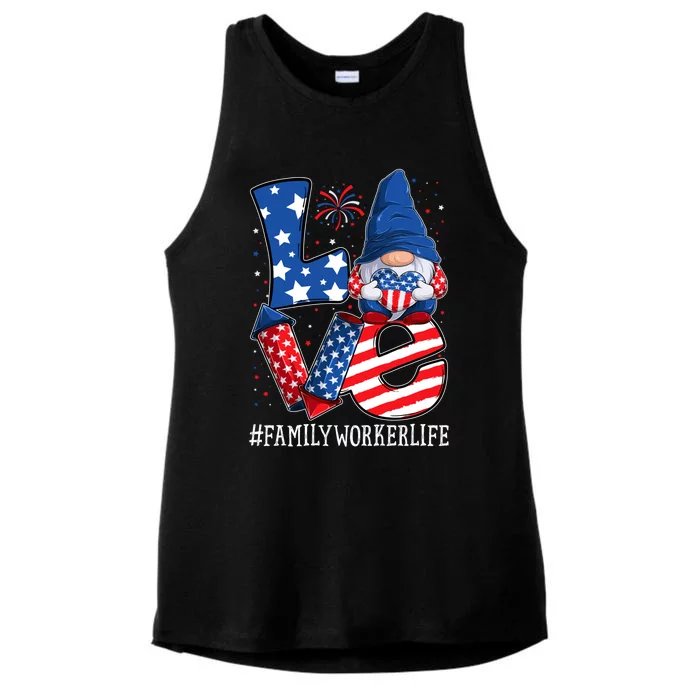 Family Worker Love 4th Of July Gnome Usa Patriotic Gift Ladies Tri-Blend Wicking Tank