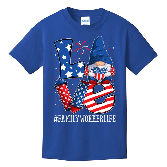 Family Worker Love 4th Of July Gnome Usa Patriotic Gift Kids T-Shirt