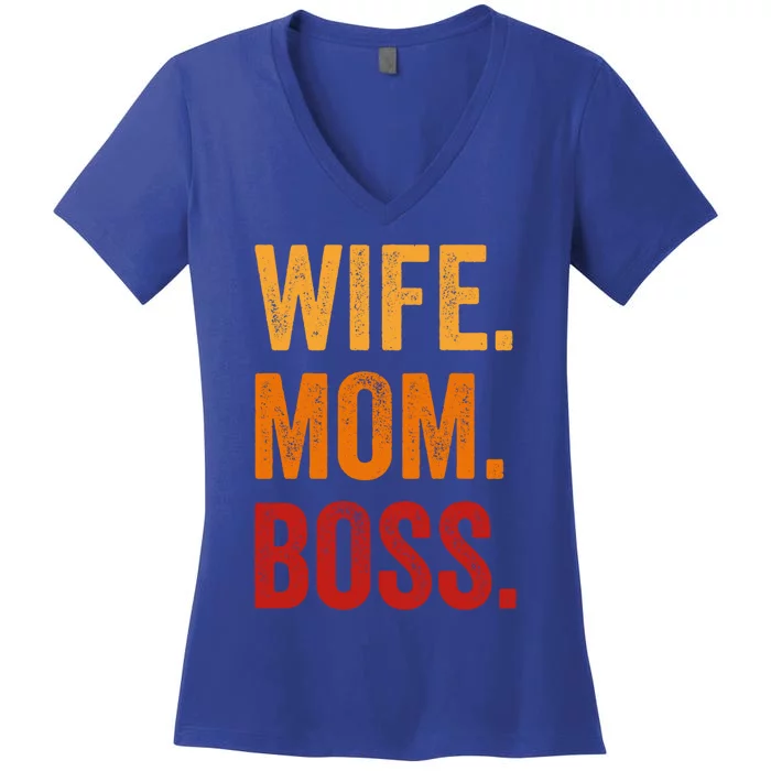 Funny Wife Mom Boss Mothers Day Fun Tee Cute Husband Husb Cute Gift Women's V-Neck T-Shirt