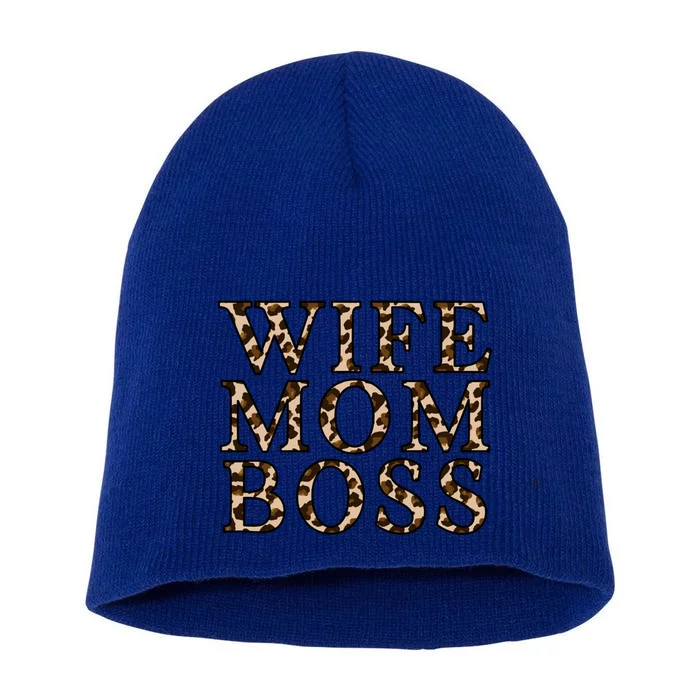 Funny Wife Mom Boss With Leopard Print Mother Mom Design Gift Short Acrylic Beanie