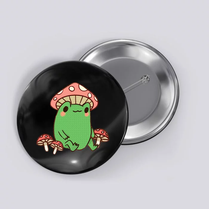 Frog With Mushroom Hat Cute Cottagecore Aesthetic Button