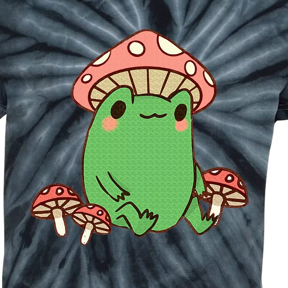 Frog With Mushroom Hat Cute Cottagecore Aesthetic Kids Tie-Dye T-Shirt