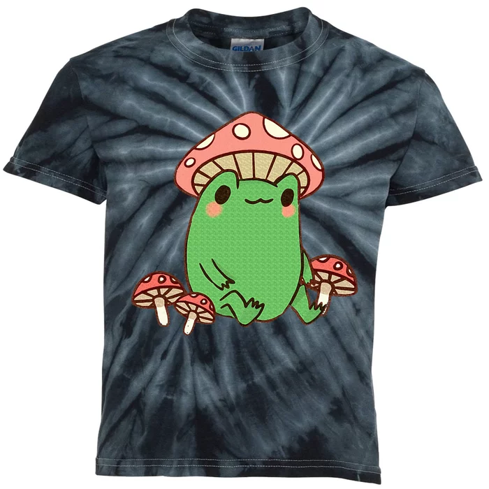 Frog With Mushroom Hat Cute Cottagecore Aesthetic Kids Tie-Dye T-Shirt