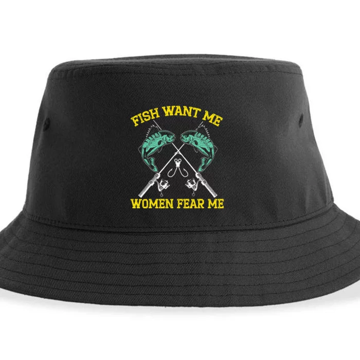 Fish Want Me Women Fear Me Fishing Fisherman Angler Sustainable Bucket Hat