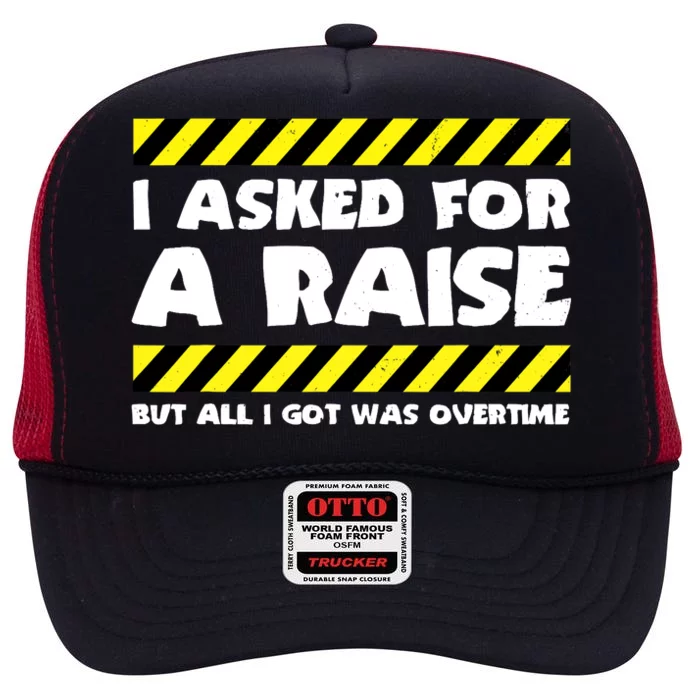 Funny Work Meme - Working Overtime - Funny Factory Worker High Crown Mesh Trucker Hat