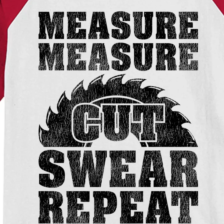 Funny Woodworking Measure Cut Swear Repeat Gift Kids Colorblock Raglan Jersey