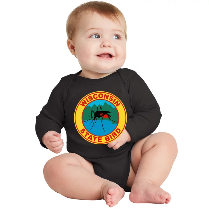 Funny Wisconsin Mosquito State Bird Baby Long Sleeve Bodysuit