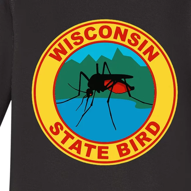 Funny Wisconsin Mosquito State Bird Baby Long Sleeve Bodysuit