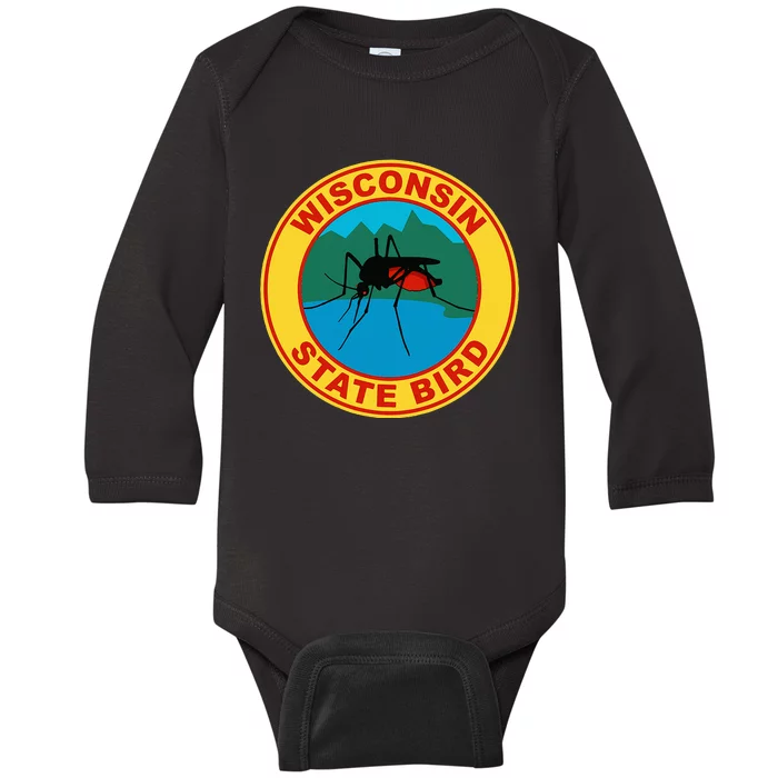 Funny Wisconsin Mosquito State Bird Baby Long Sleeve Bodysuit