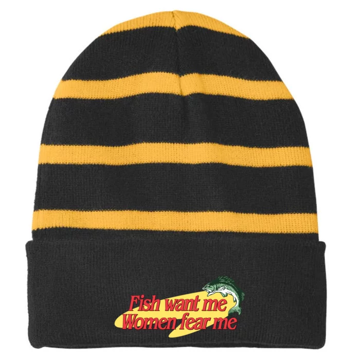 Fish Want Me Women Fear Me Striped Beanie with Solid Band