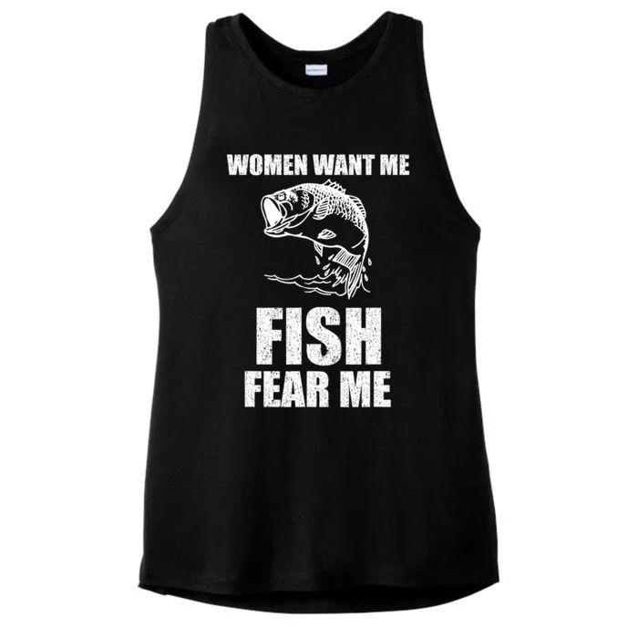 Fish Want Me, Women Fear Me Meme Ladies Tri-Blend Wicking Tank