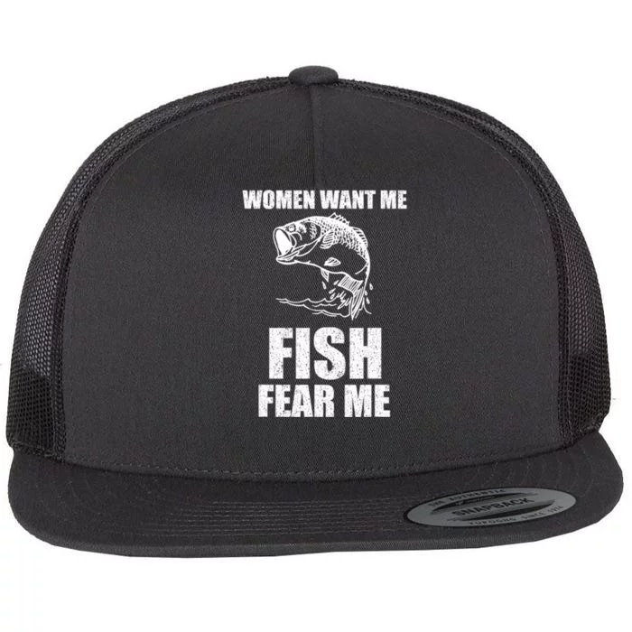 Fish Want Me, Women Fear Me Meme Flat Bill Trucker Hat