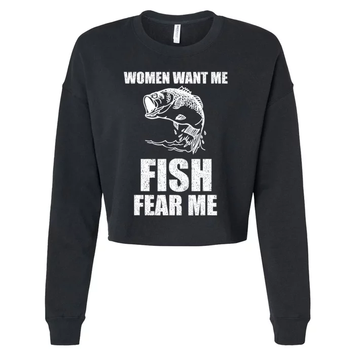 Fish Want Me, Women Fear Me Meme Cropped Pullover Crew