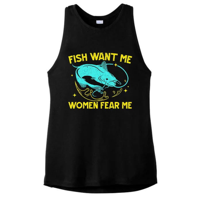 Fish Want Me Women Fear Me Fisherman Fish Catcher Fishing Ladies Tri-Blend Wicking Tank