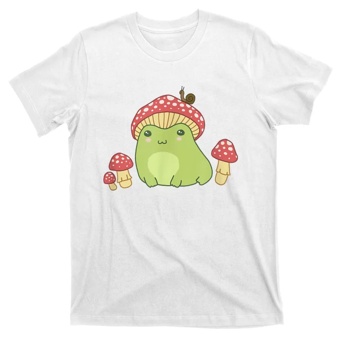 Cottagecore Aesthetic Cute Tee T-Shirt Frog on Mushroom