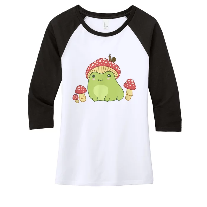 Frog With Mushroom Hat & Snail Cottagecore Aesthetic Women's Tri-Blend 3/4-Sleeve Raglan Shirt