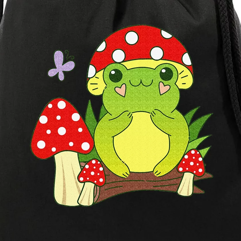 frog with mushroom hat cute Cottagecore Frog Aesthetic Drawstring Bag