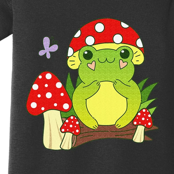 frog with mushroom hat cute Cottagecore Frog Aesthetic Baby Bodysuit