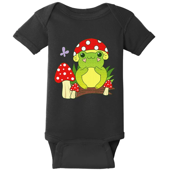 frog with mushroom hat cute Cottagecore Frog Aesthetic Baby Bodysuit