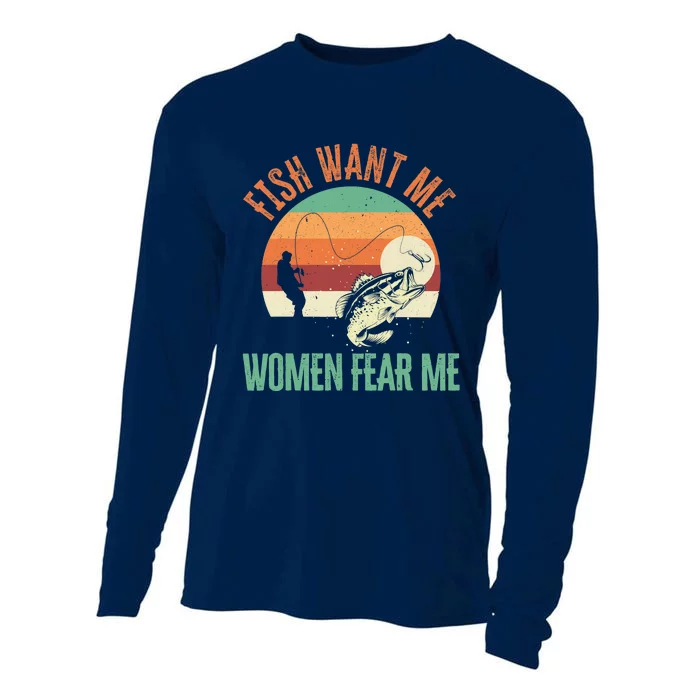 Fish Want Me Wo Fear Me Fishing Fisherman Angler Cooling Performance Long Sleeve Crew