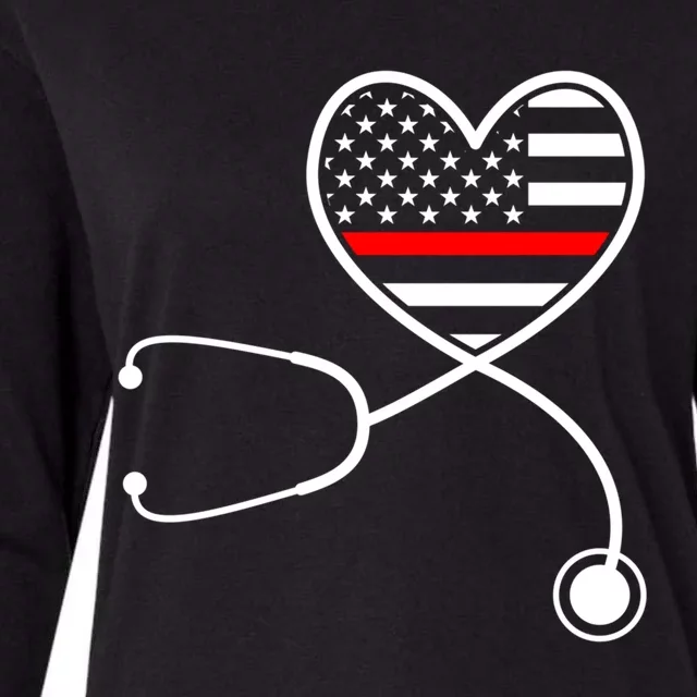 Firefighter Wife Nurse Life Stethoscope Red Line Heart Funny Gift Womens Cotton Relaxed Long Sleeve T-Shirt