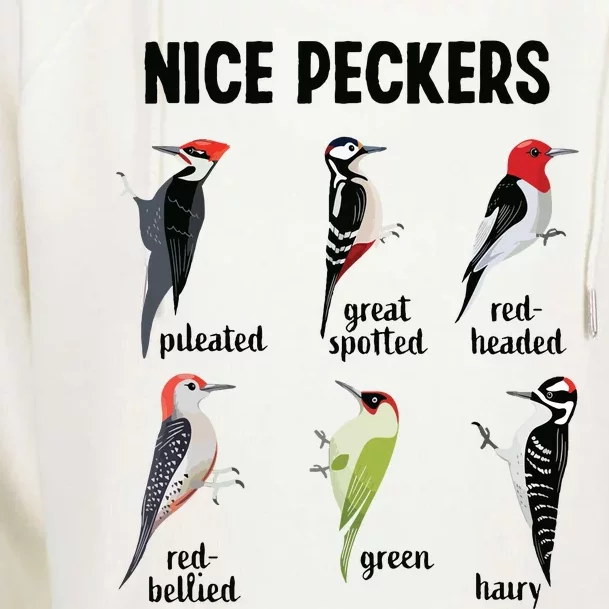 Funny Woodpecker Nice Peckers Bird Watching Womens Funnel Neck Pullover Hood