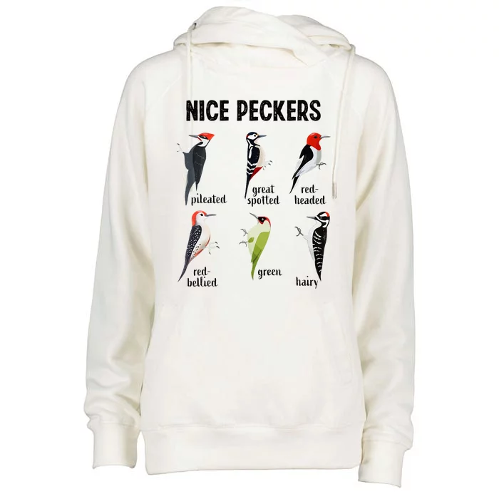 Funny Woodpecker Nice Peckers Bird Watching Womens Funnel Neck Pullover Hood