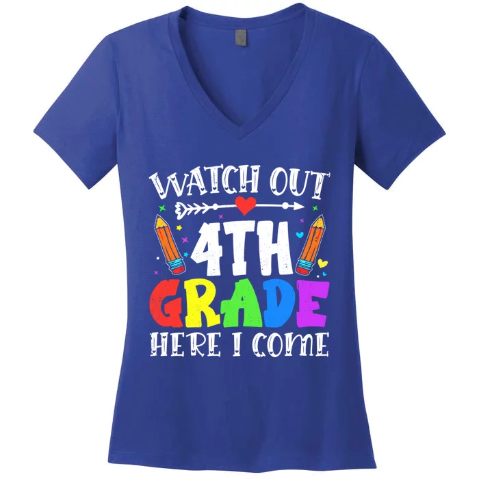 Funny Watch Out 4Th Grade Here I Come Back To School Funny Gift Women's V-Neck T-Shirt